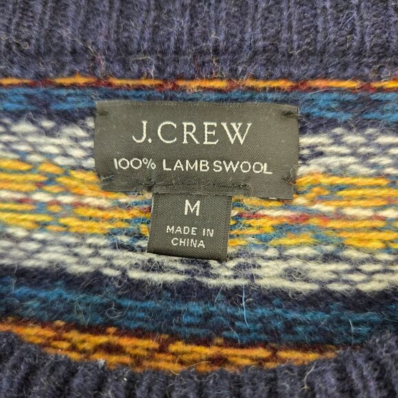 J. Crew 100% Lambswool Nordic Fair Isle Print Crewneck Sweater Size Medium - Picture 3 of 5